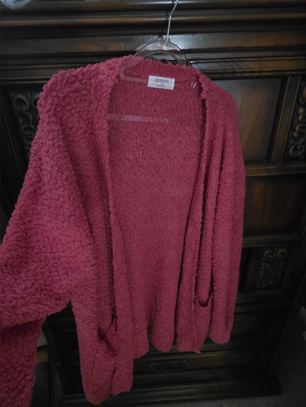 Zenana 1X Berry Fuscia Colored Cardigan Sweater w/Pockets.